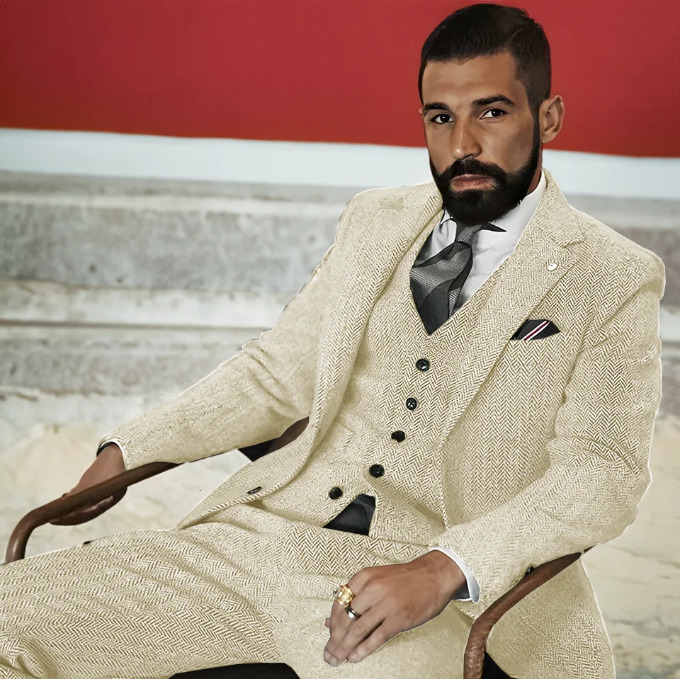 Mens Wool Suit 3 Piece Set Winter Twill Jacket Pants Vest Business Formal Men Blazer Classic n Custom Size 241218