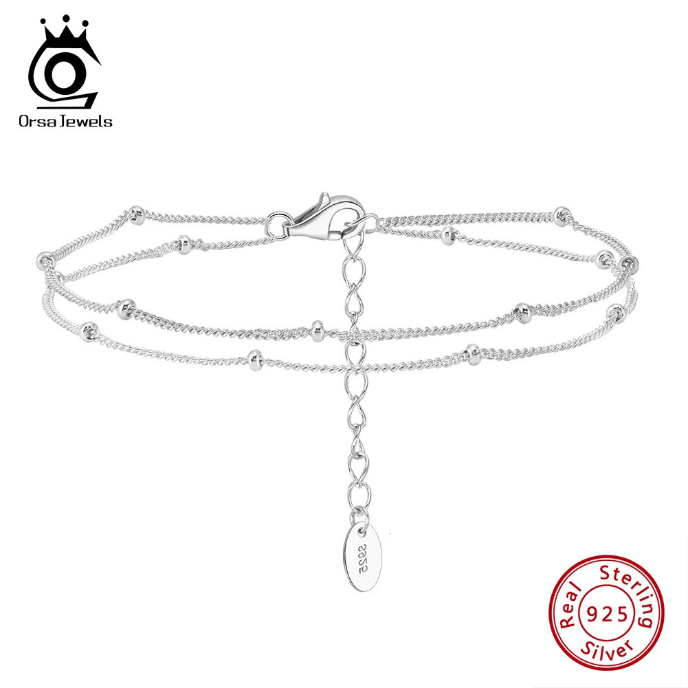 ORSA JEWELS 2mm Beads Double Layer Chain Bracelets Silver 925 Thin 1mm Width Cuban Chain Bracelet Lobster Clasp Jewelry SB198 241214