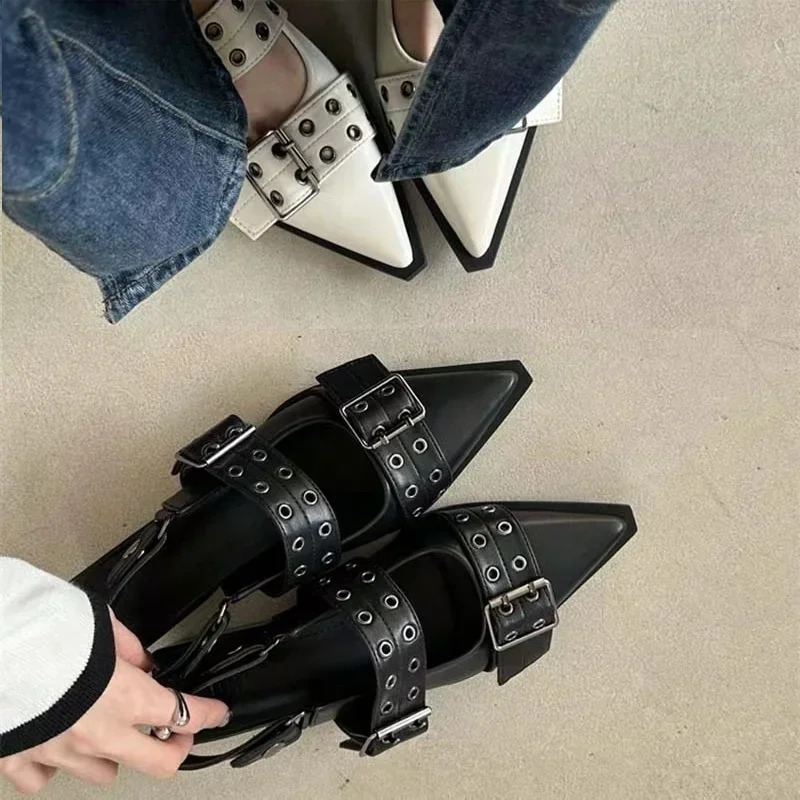Strap Shoes, Gothic Thick Women's High Rivets, Street Style, Medium Heels, Punk Retro Casual Sandals