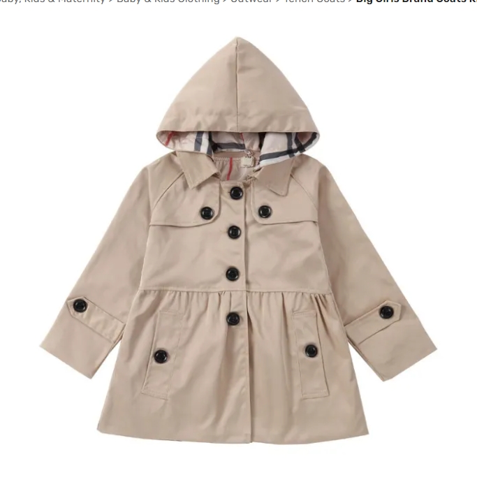 New Baby Children's Wear Girl Autumn Princess Coat Solid Medium Length Single breasted Windbreaker Baby Coat Clothing