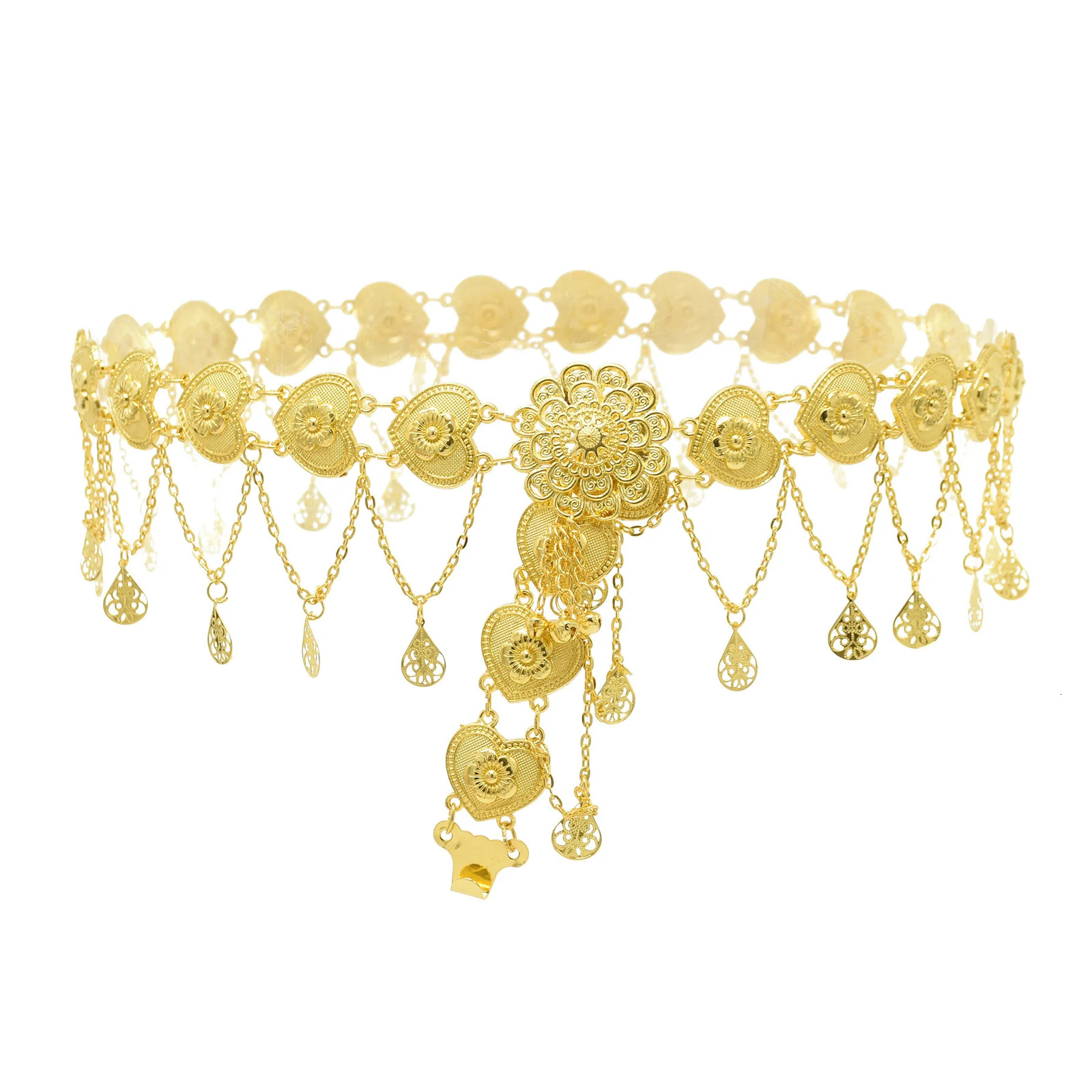 Indian Golden Heart Charms Belly Chains for Women Female Dancing Dress Belt Body Thailand Festival Party Jewelry Gift 241220