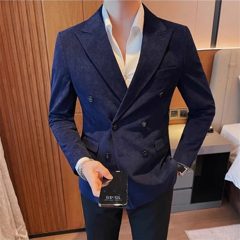 Man Corduroy Suits and Blazers Thin Jacket for Men Slim Fit Double Breasted Simple Single Models Classic Original Menswear Coats 241218