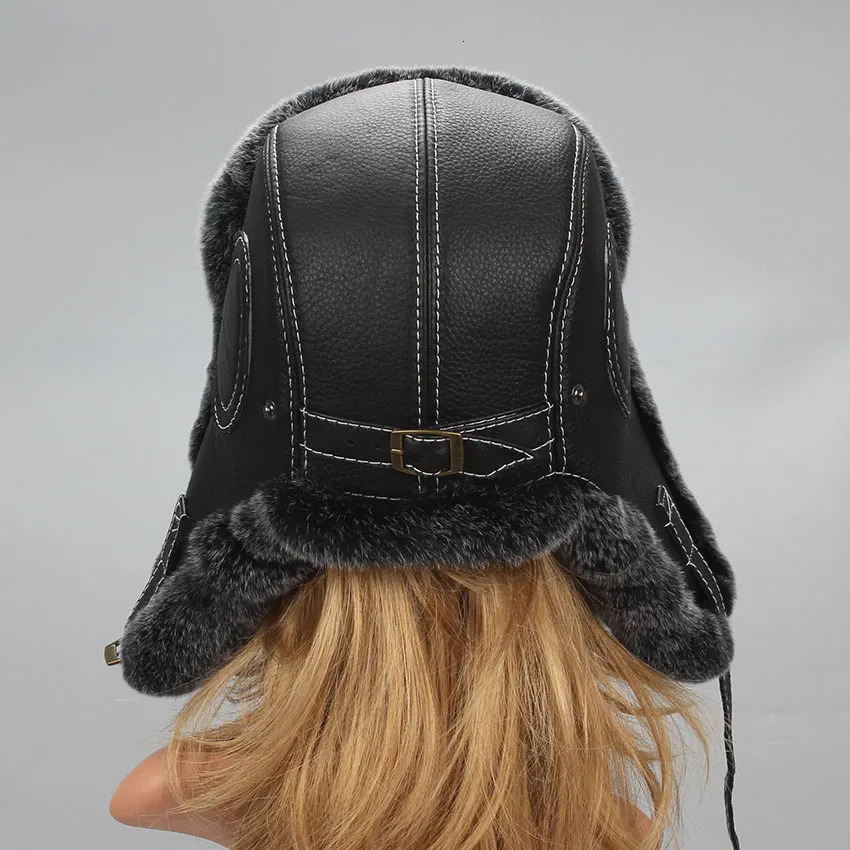 Winter ski hat Russian hat mens warm earmuffs thick earmuffs Rex rabbit skin Lei Feng hat unisex hat 241220