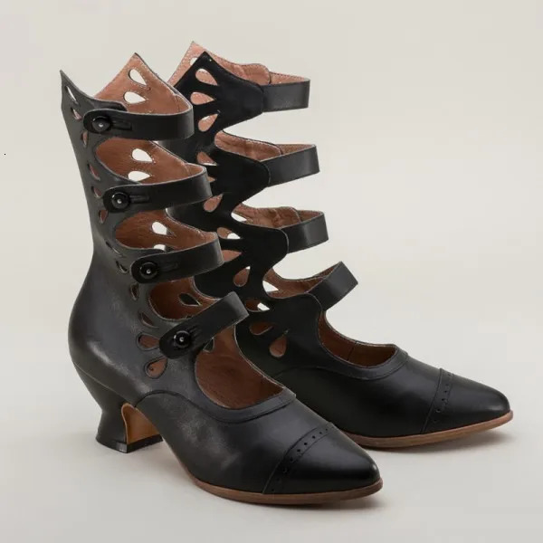 Medieval style womens shoes high heels national style carving executive spring and autumn corner head European and American big Siz 241213