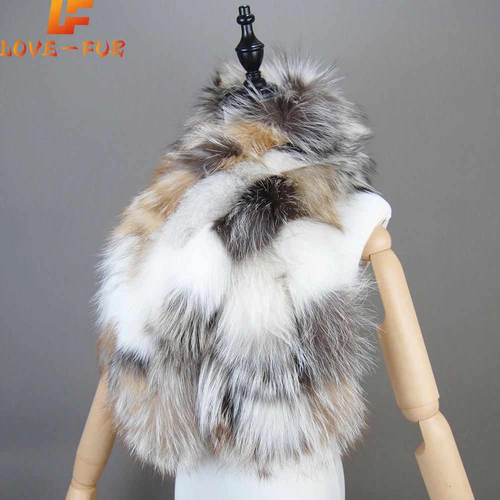 Women Winter Warm Natural Fox Fur Scarf Ring Knit Real Fox Fur Lady Fashion Neckerchief Scarves Women Real Fur Bandana 241220