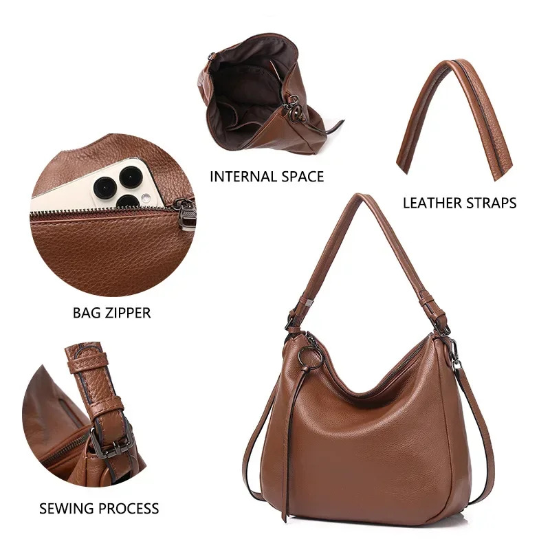 New Genuine Leather Commuter Fashion Shoulder Bag Designer Women s Lazy Style Large Capacity Hobo Women s Shoulder Crossbody Bag bag