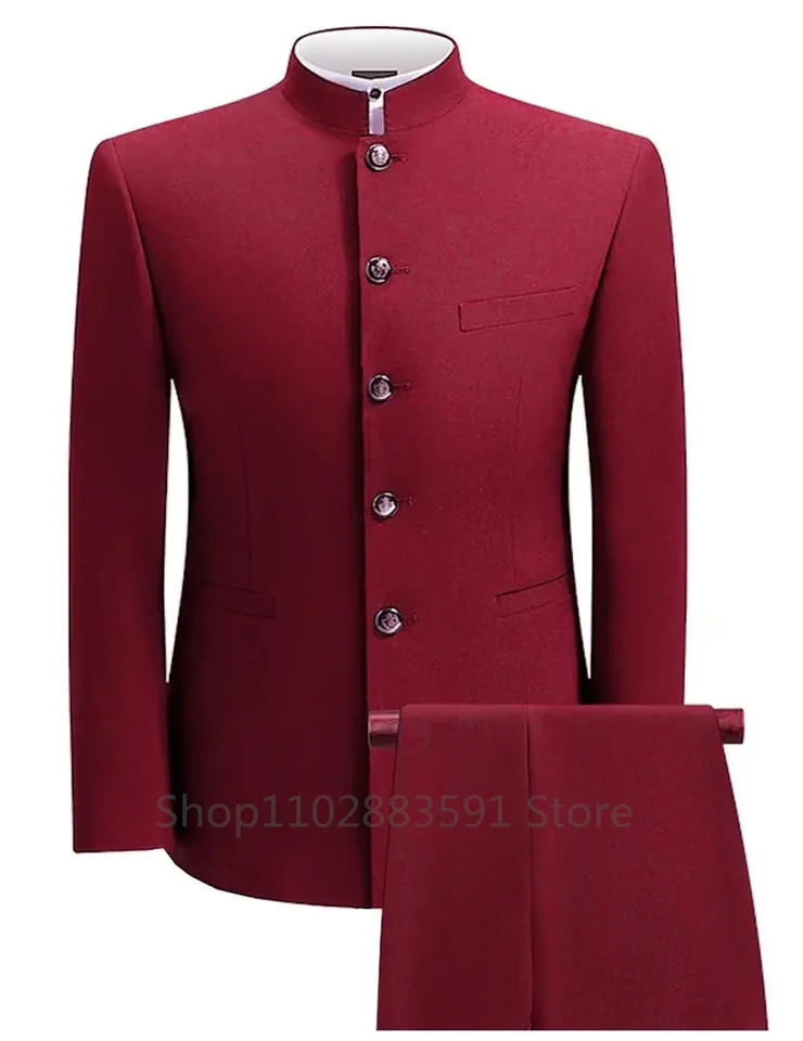 XS5XL Formal Mens Busines 2 Pieces BlazerPants Stand Lapel Pants 2024 Jacket Flat Suit Slim Fit Coat Groomsmen Party 241220