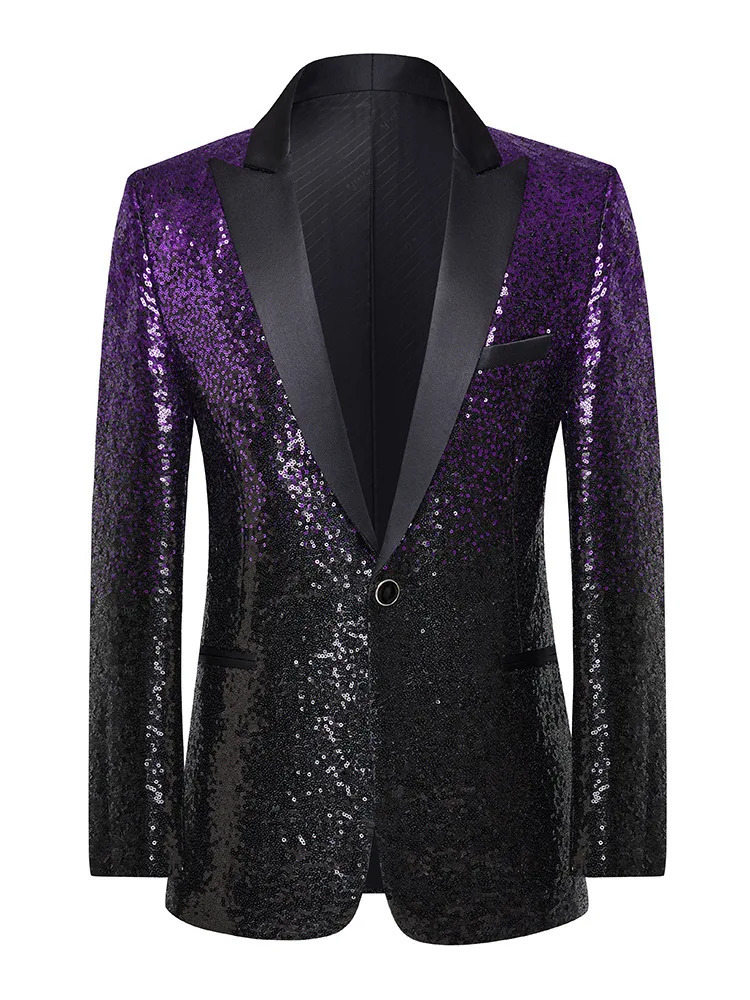 Gradient Color Sequins Tuxedo Suit Coat Men Wedding Groom Prom Glitter Jacket Bar Concert Singer Host Stage Blazer Gold 241218