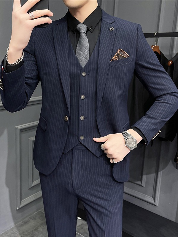 T1222High quality men's suit three piece striped handsome groom dress suit