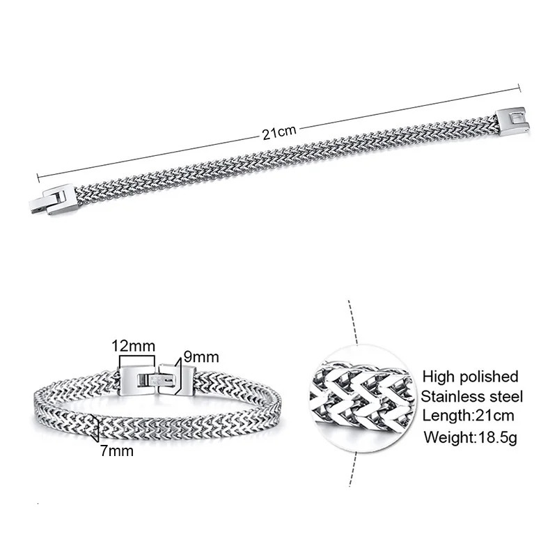 Vnox Stylish Mens Chain BraceletsStainless Steel 6.5MM-12.5MM Two-strand Wheat Link Wristband Rock Punk Biker Male Jewelry 241214