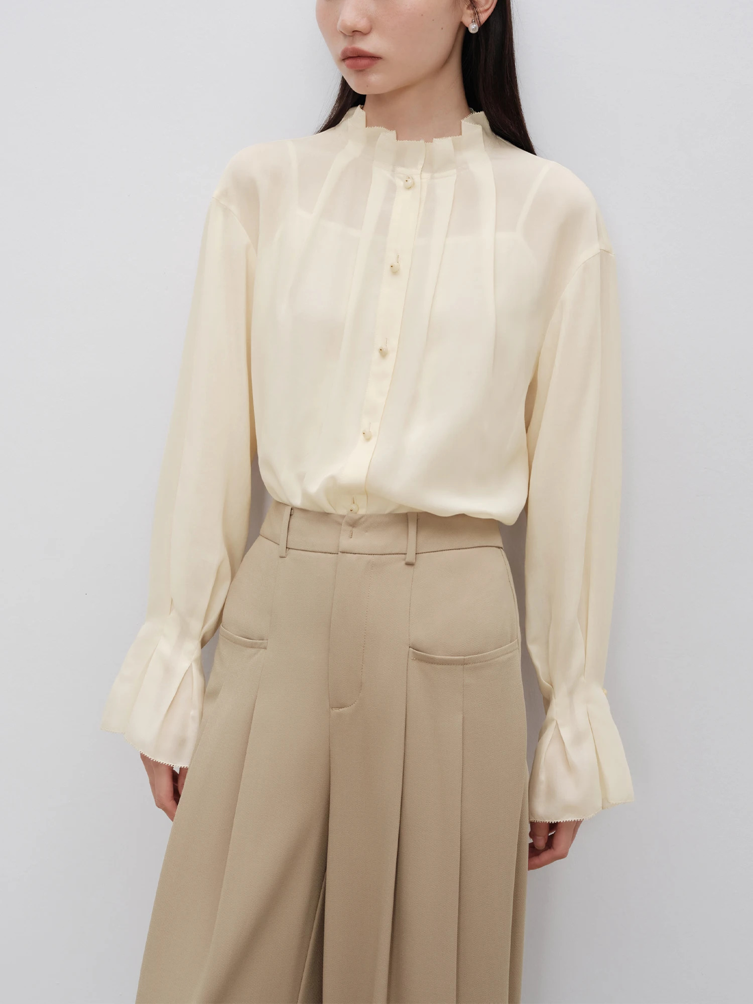 ZIQIAO Mulberry Silk French Style Elegant Versatile Shirt For Women Autumn Casual Lotus Sleeve Office Top 24ZQ93034 241218