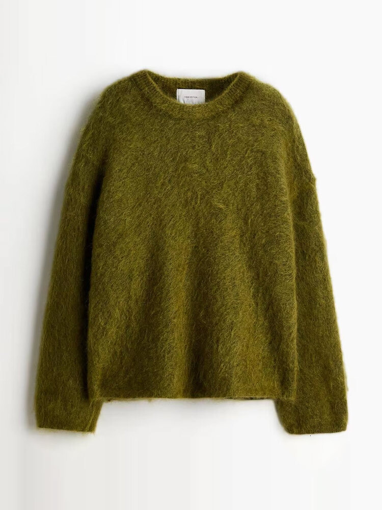 Casual Knitted Solid Sweater Women Fashion Thicken Green Loose O-Neck Long Sleeves Pullover Autumn Winter Warm Knitwear