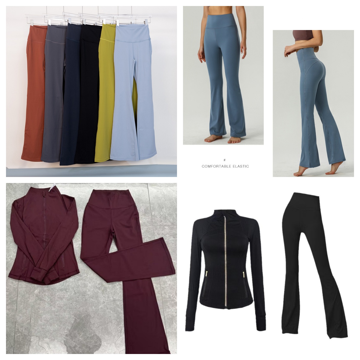 High waisted flared pants for casual nude sports and fitness quick drying flared pants jacket set long sleeved slim fit jacket elastic sports running yoga set