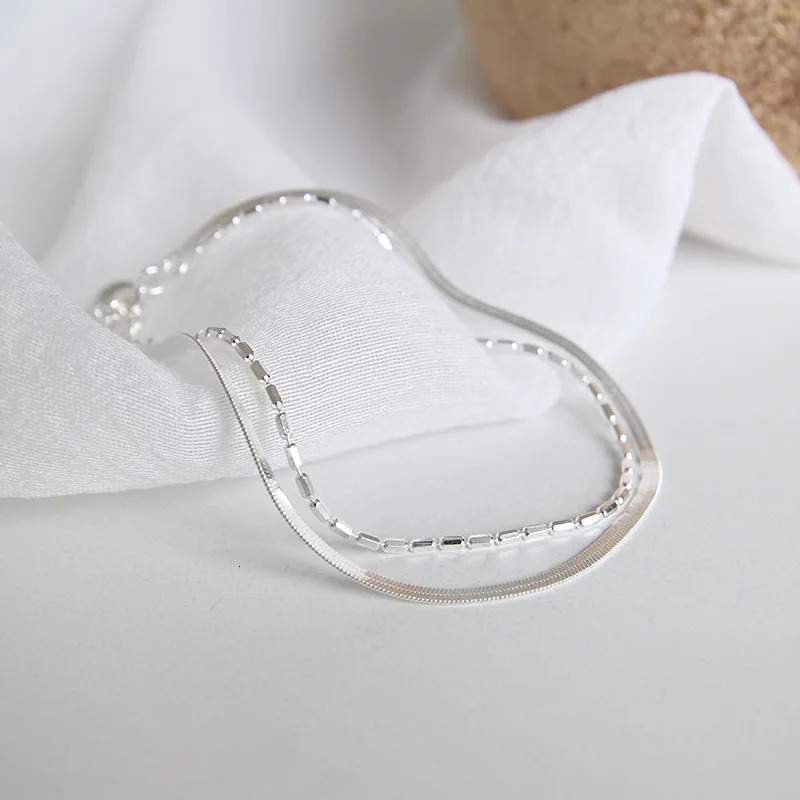 Real 925 Sterling Silver Bracelet For Woman Friend Gift Simple Double Layer Chains Bracelets Bangles Womens Fine Jewelry 241220