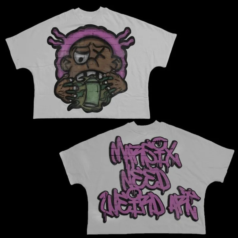 Harajuku Trendy Street High Quality Printed Oversize Couple Tops Hip Hop Wide Edition Casual Gothic Cartoon Tshirts for Men 241217
