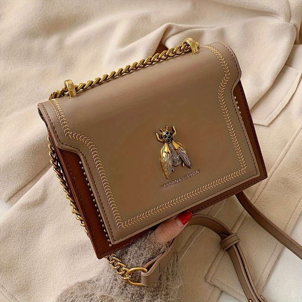 Vintage Brand Designer Women's Bag, Rivets Flap Square Purse with Shoulder, Versatile Shoulder Crossbody Chain Bee Bag , ,