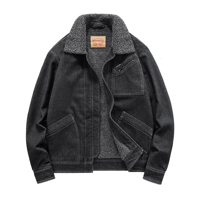 Winter Men Thick Thermal Jacket Coats Warm Fleece Denim Jacket Fashion Men Black Vintage Men Jeans Coat Overcoat Plus Size M-4xl 241216