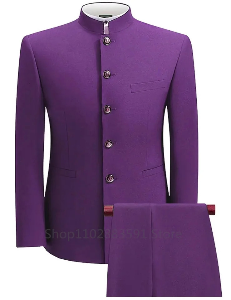 XS5XL Formal Mens Busines 2 Pieces BlazerPants Stand Lapel Pants 2024 Jacket Flat Suit Slim Fit Coat Groomsmen Party 241220