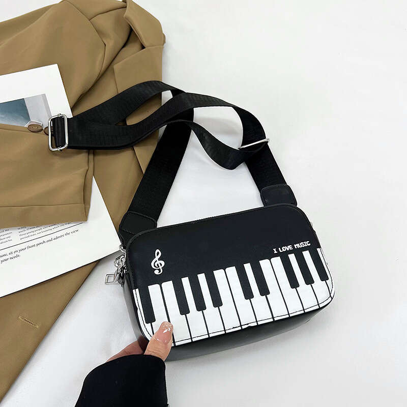2024 new fashionable contrasting color square for women sweet piano notes small shoulder hand-held women's bag