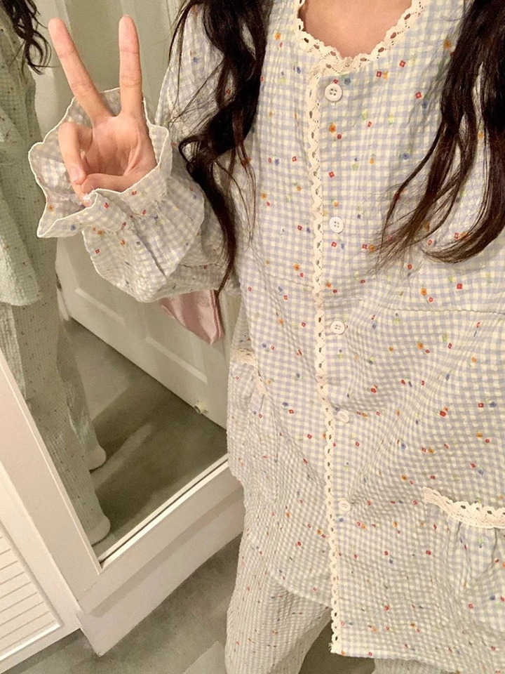 Womens Pajamas Autumn Spring Long Sleeve Soft Sleepwear Set Bear cartoon pyjama Woman Home Nightwear Set Cardigan 241217