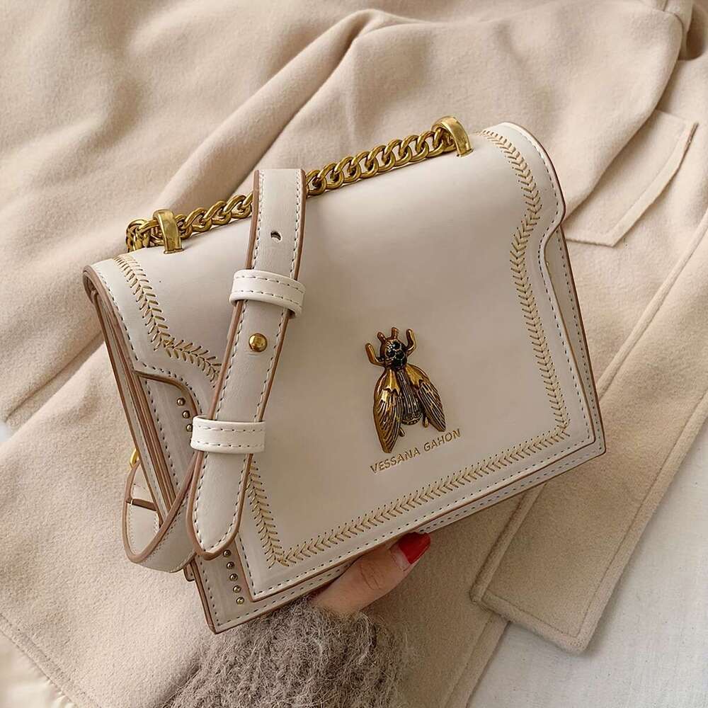 Vintage Brand Designer Women's Bag, Rivets Flap Square Purse with Shoulder, Versatile Shoulder Crossbody Chain Bee Bag , ,