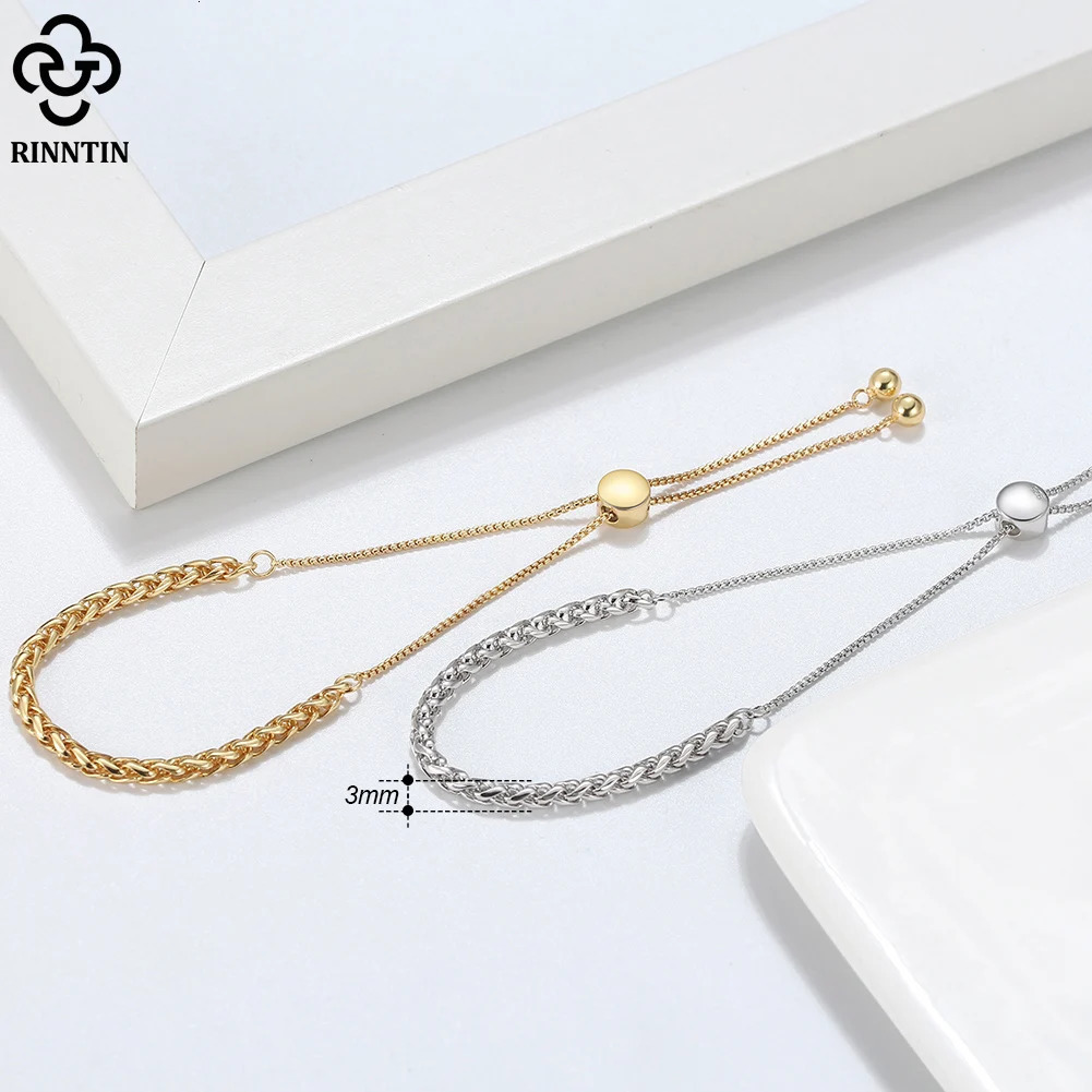 Rinntin S925 Silver Italian 3mm Chopin Chain Bracelet for Women Fashion Adjustable Handmade Minimalist Accessories Gift SB126 241214