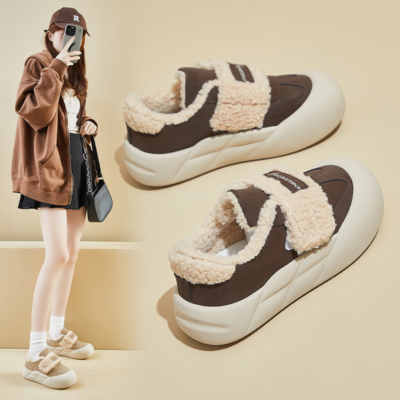 2024 Winter New Velvet Thick soled Board Shoes for Women, Small and Versatile, Thickened Warm Cotton Shoes, Snow Boots for Women G3512