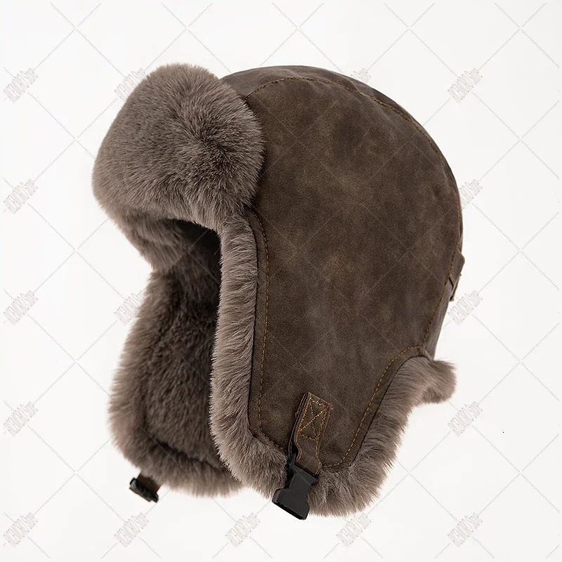Leather hat Lei Feng hat mens winter thick leading hat womens winter air-cooled circulating ear muffs 241220