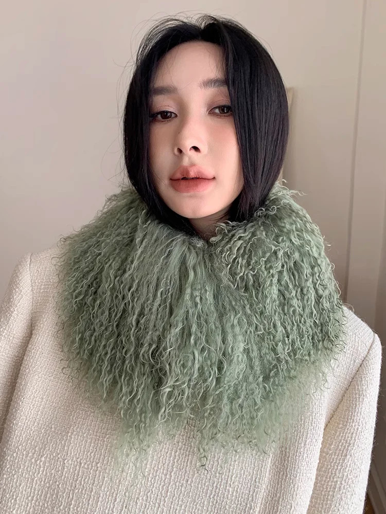 High Quality Beach Wool Muffler Whole Skin Mongolia Long Fur Scarf Warm Lamb Fur Collar Thickened Neck JZ291 241220