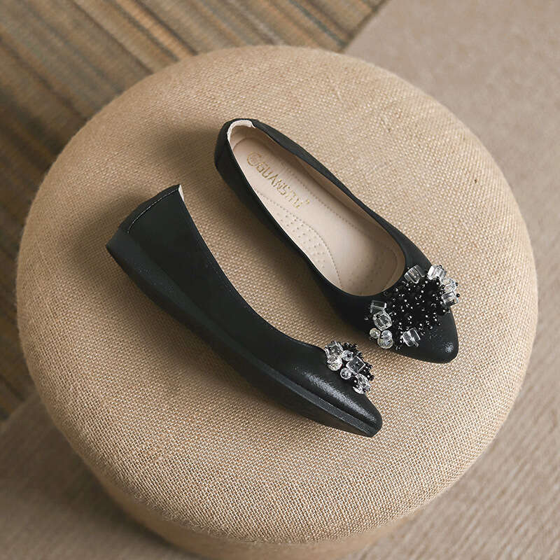 Bowknot Ballet Flats Chicken Rolls Mom Soft Sole Large Women's Rhinestone Beaded Single Shoes 40-43