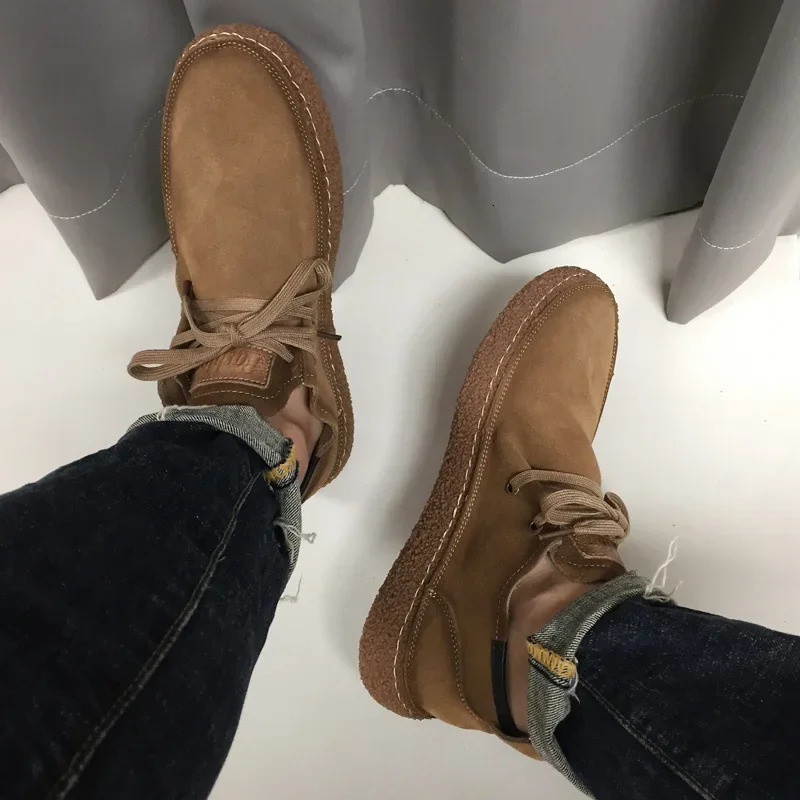 Casual Leather Shoes Retro Board Shoes Matte Leather Non-slip Flat Shoes Soft Bottom Tooling Shoes Sports Casual Shoes 241213