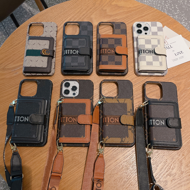 designer Crossbody Phone Case iPhone Case for Apple iPhone 16 Pro Max 15 14 Pro Max 13 12 14 Plus 11 Case Card Slot Bag Holder Wallet Case Cover Straps Lanyard dhgate
