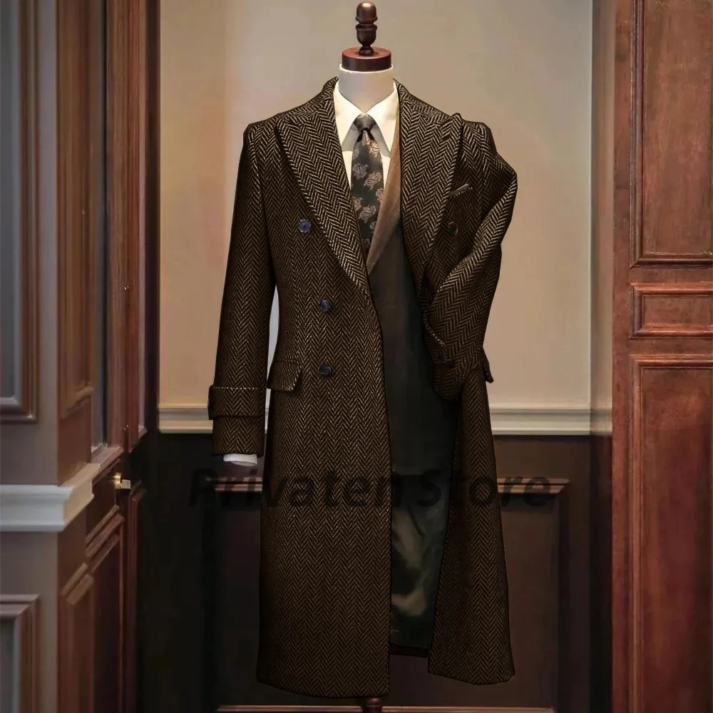 Men Jackets Notched Herringbone Lapel Blazer High Quality Suit Long Coat Windbreaker Camping Mens clothing chaquetas hombre 241218