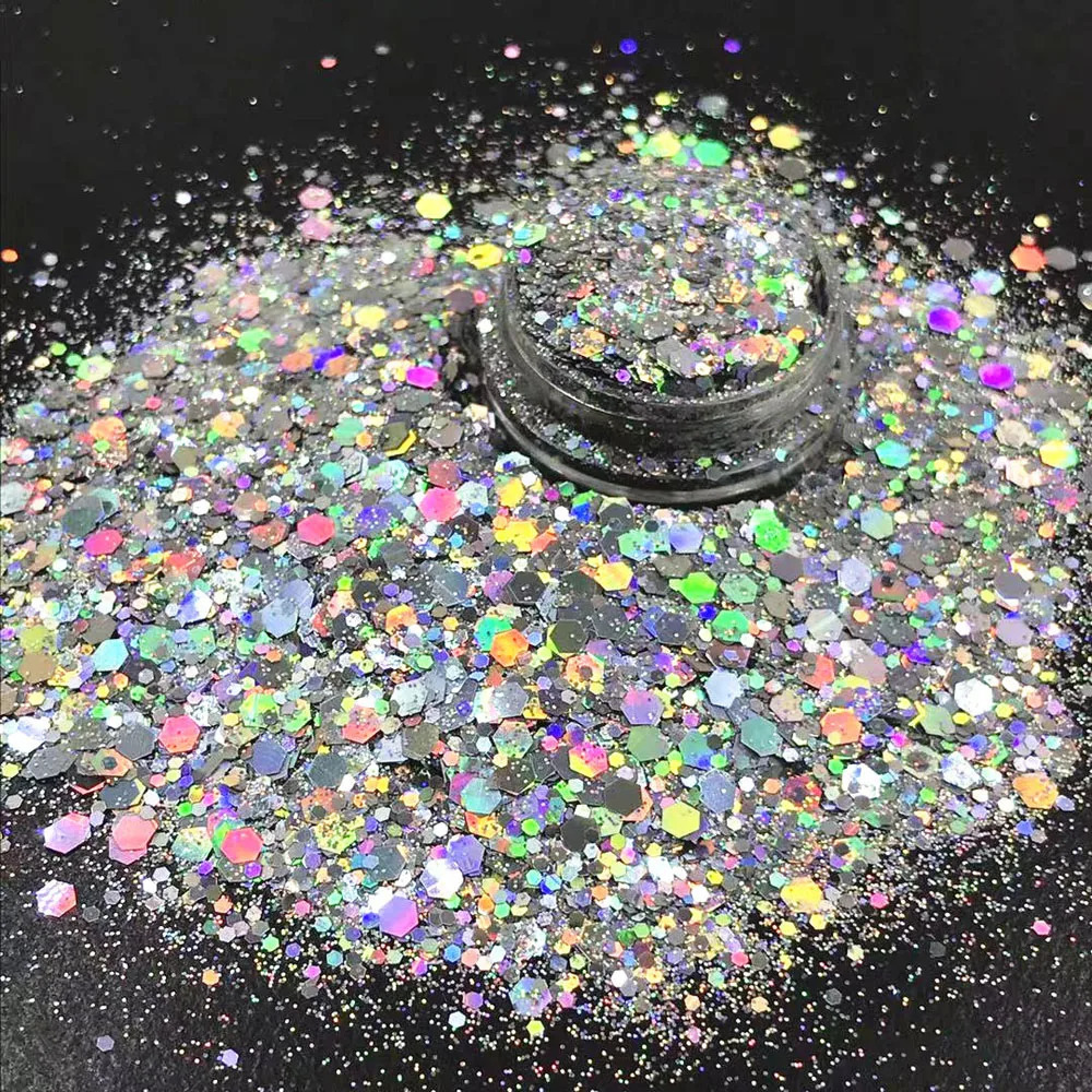 10gBag Iridescent Nail Art Glitter Sequins Holographic Laser GoldSilver Colorful Powder Sparkly Hexagon PET Safe y Flakes 241213