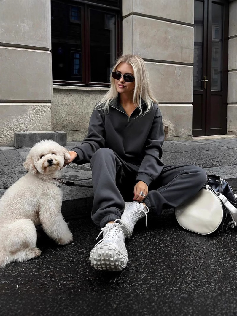Autumn Women's Tracksuit With Zipper Cotton Oversize White Casual Two Piece Set Classic Sports Trouser Suits For Women