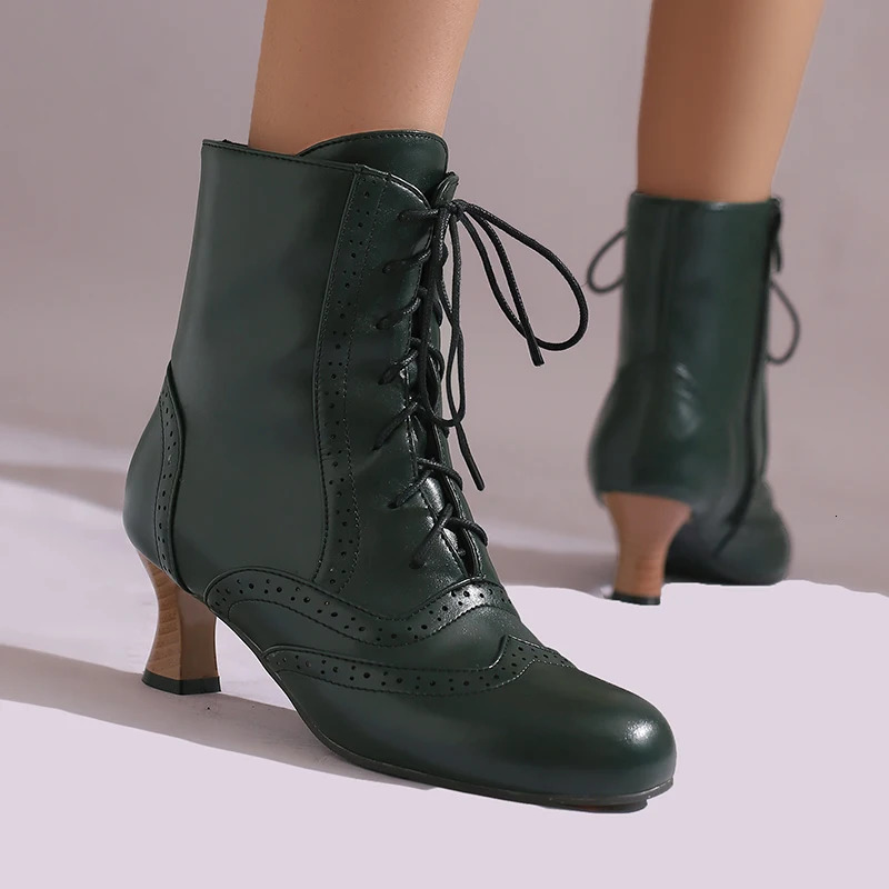 Womens Boots Victorian Retro Ankle Boots Kitten Heels Shoes 2024 Autmn Winter Burning Holes Lace Up Cosplay Shoes 241213