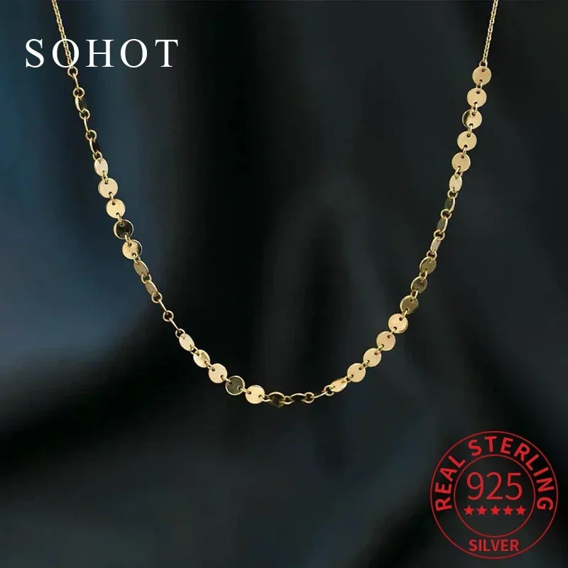 Real 925 Sterling Silver Disc Geometric Chokers Necklaces for Women Party Punk Fine Jewelry Minimalist Adjustable Accessories 241220