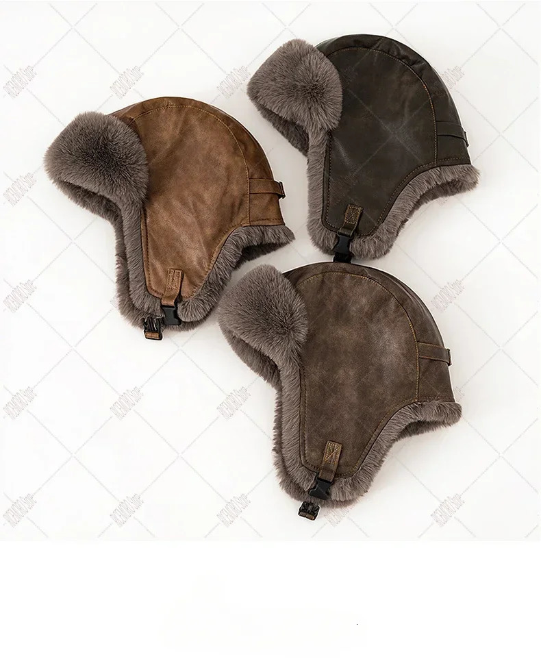 Leather hat Lei Feng hat mens winter thick leading hat womens winter air-cooled circulating ear muffs 241220