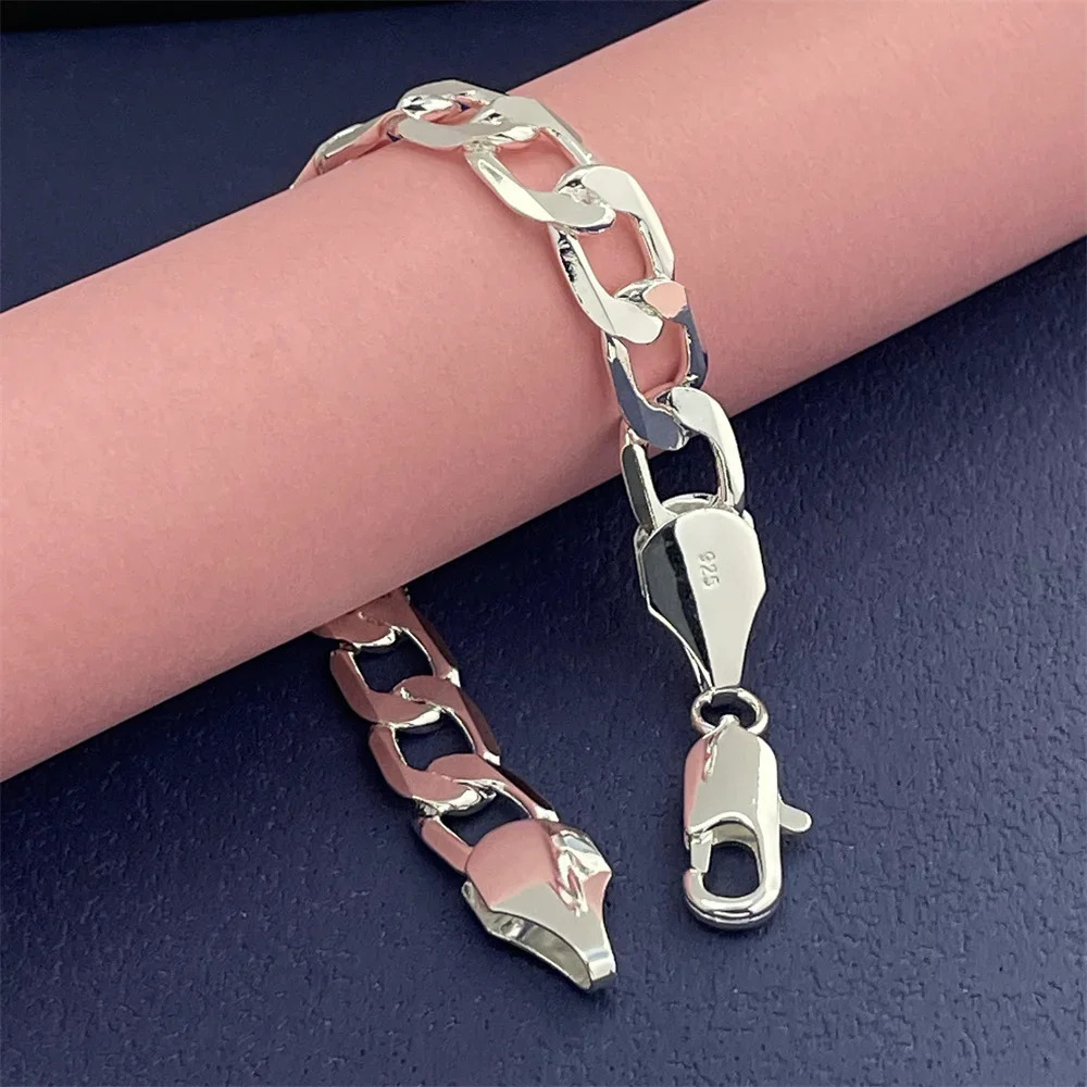 925 Sterling Silver Bracelet 10MM Cuban Sideways Chain Fashion n Exquisite Jewelry For Men Women Party Wedding Gifts 241214