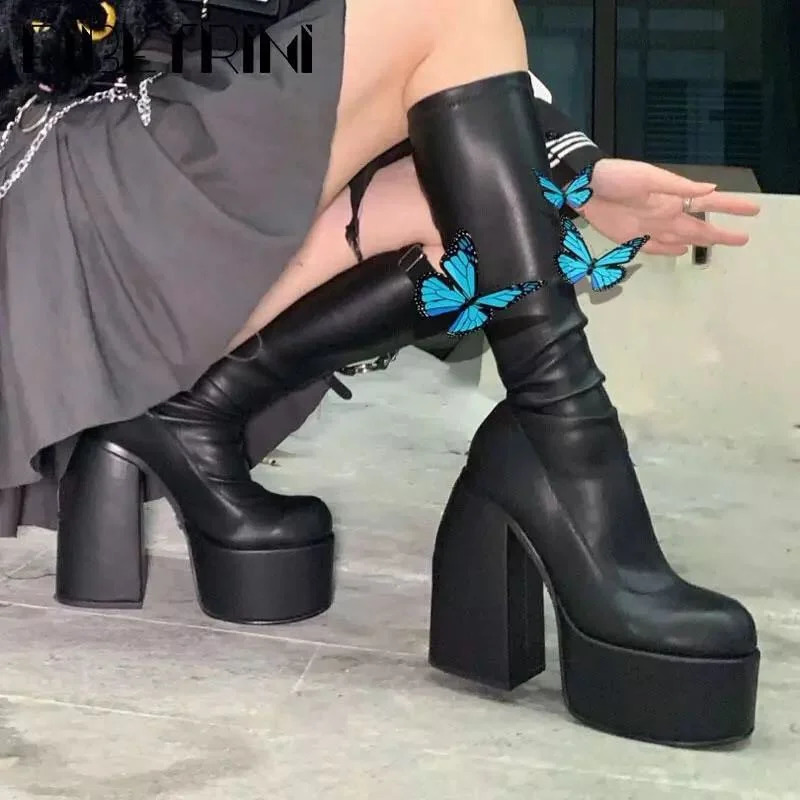 Autumn/Winter Round Toe Thick Heel Medium Thin Leg Fashion Elegant Comfortable Elastic Boots Womens Knight Boots 241213