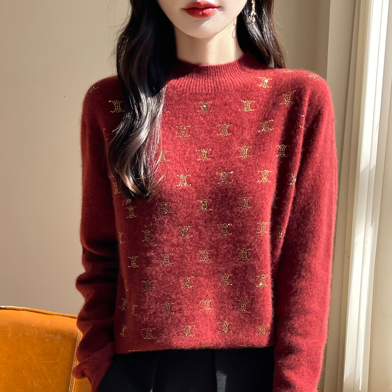Women's Autumn/Winter New Cashmere Half Height Tie Dia Letter Hoodie Warm High Quality Casual100% Australianwool