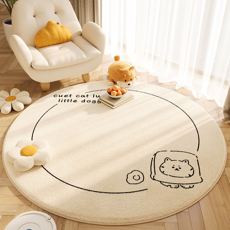 Round Carpet Living Room Light Floor Mat Free Maintenance Sofa Cushion Balcony Bedroom Rocking Swivel Chair Foot H260226
