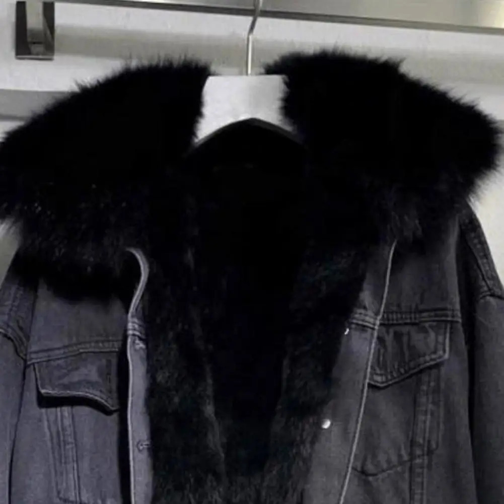 Thickened Cotton Coat Womens Cropped Denim Jacket Hood Thickened Plush Long Sleeves Pockets Coat Windproof Warm Denim Parkas 241220