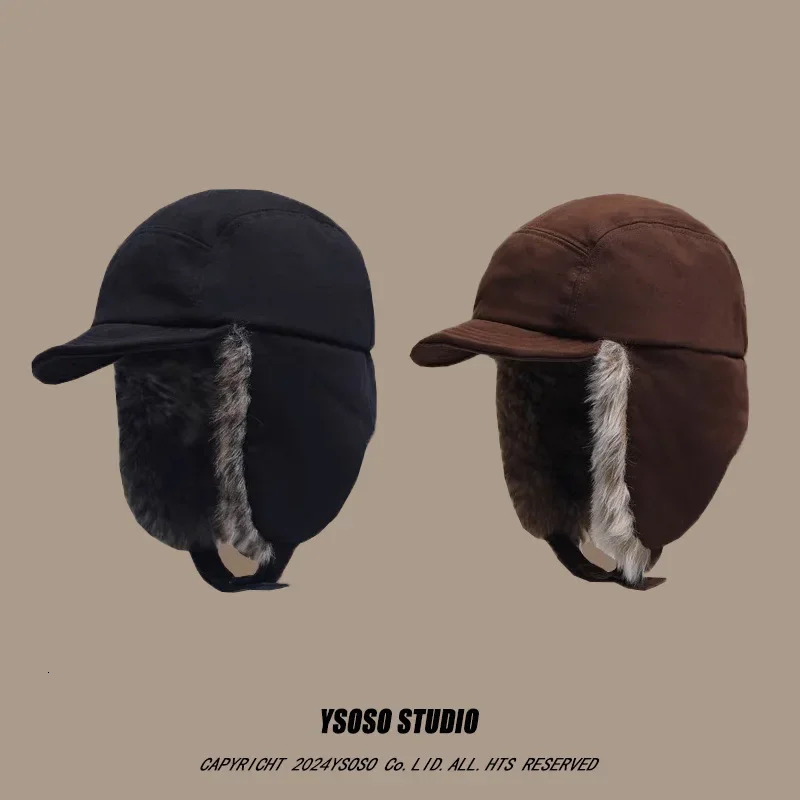 Retro Thunderwind Hat Mens and Womens Thick Warm Cold Hat Korean Version Anti Ear Hood Flip Pilot Bomber Hat 241220