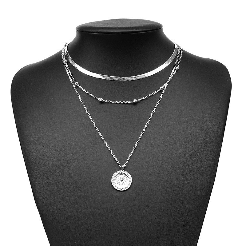 Silver Plated Three-Layer Round Necklace Snake Chain Charm Ball Chain Party Gift For Women's Exquisite Jewelry Stainless Steel Crystal Peal Gold 