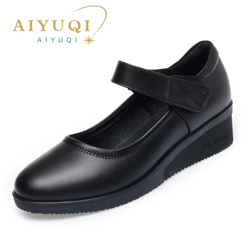 AIYUQI Mom Shoes Women Anti Slip Spring Casual Genuine Leather Women Shoes Big Size Wedge Women Shoes