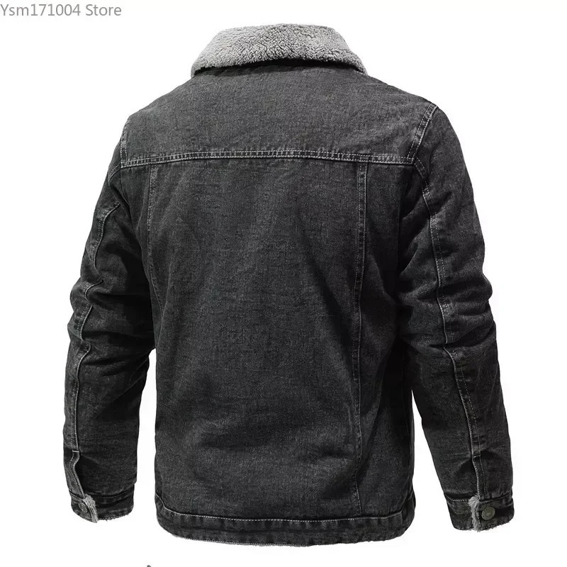 Winter Mens Jacket High-quality Lapel Lamb Hair Thickened Warm Coat Korean Fashion Casual Tight Denim Jackets 5XL Men Clothing 241216