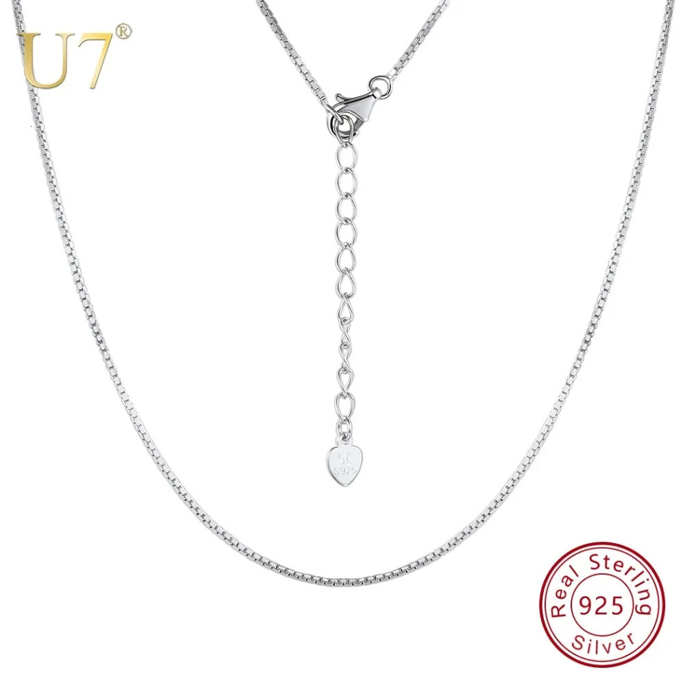 U7 925 Sterling Silver Box Chain Necklace for Women Bar Rolo Singapore 1mm 18 22 Inches Thin Dainty Choker Jewelry Accessories 241220