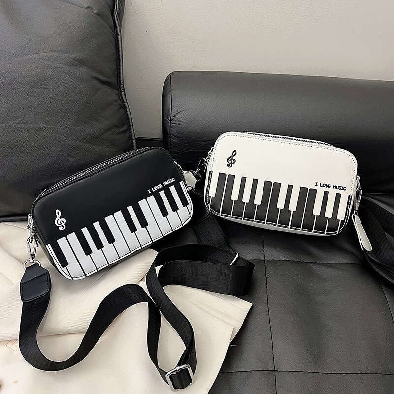 2024 new fashionable contrasting color square for women sweet piano notes small shoulder hand-held women's bag