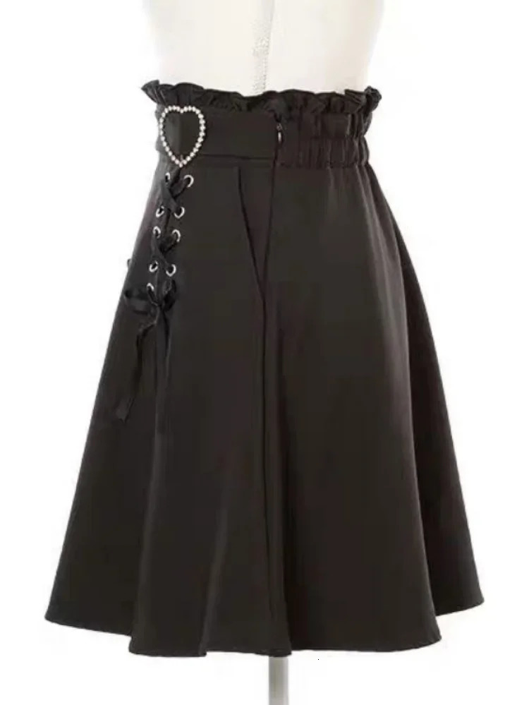 Y2k Aesthetic Harajuku Style Sweet Girl High Waist Mini Bandage Skirt Slim Women Solid Streetwear Gothic Jk Saia Feminina 241217